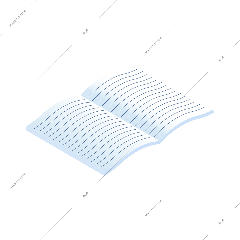 Isometric open blank ruled notebook vector illustration