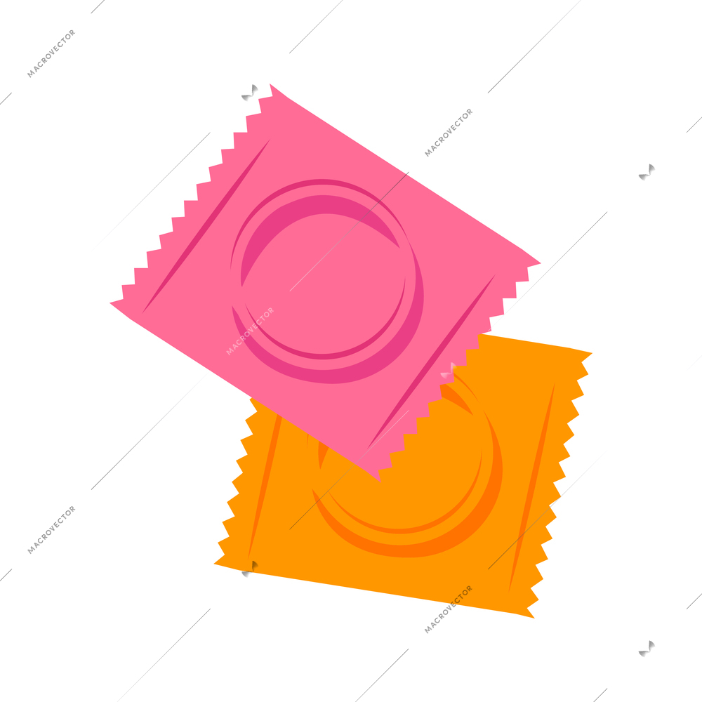 Sex shop flat icon with two condoms in colorful packages vector illustration