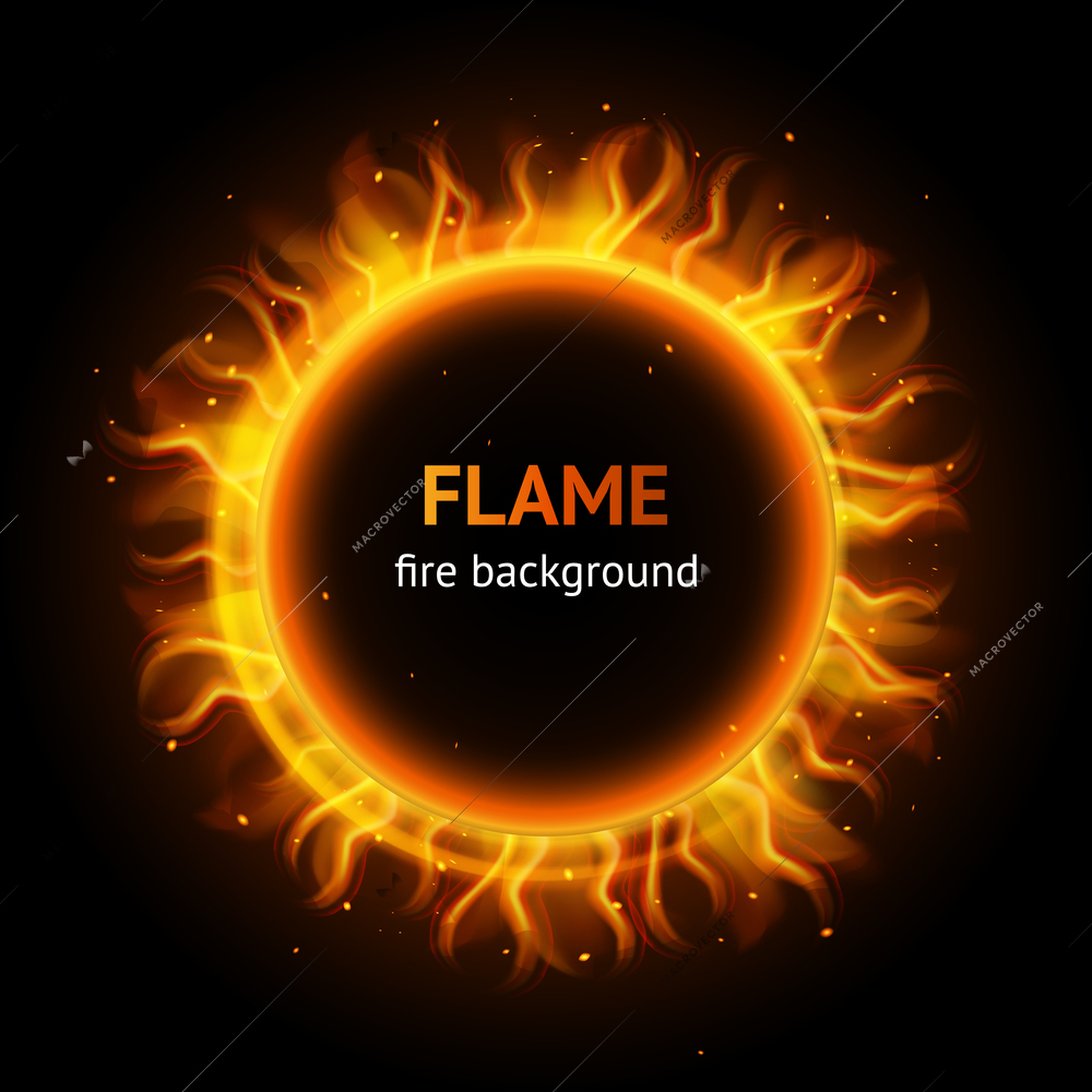 Burning hot bonfire inferno flame strokes circle realistic background vector illustration