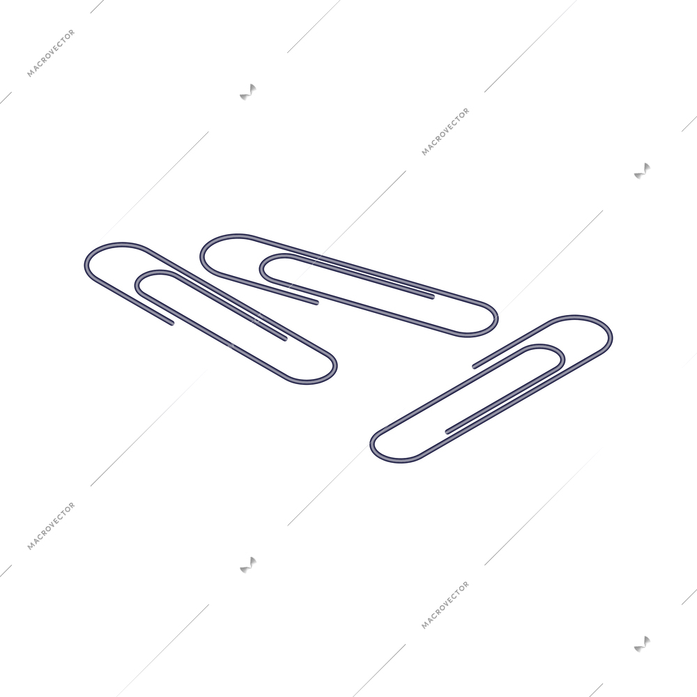 Three metal paperclips isometric vector illustration