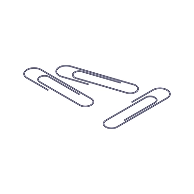 Three metal paperclips isometric vector illustration