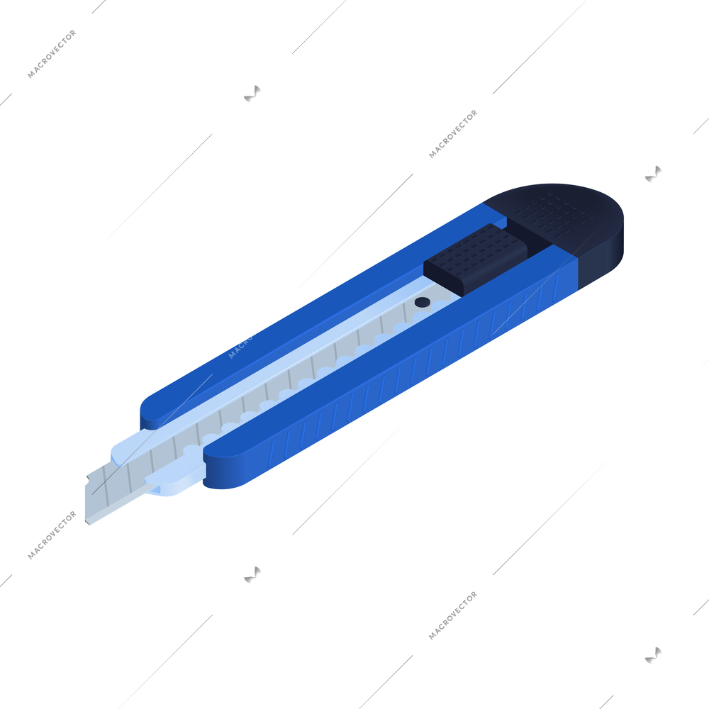 Paper knife in blue color isometric icon 3d vector illustration