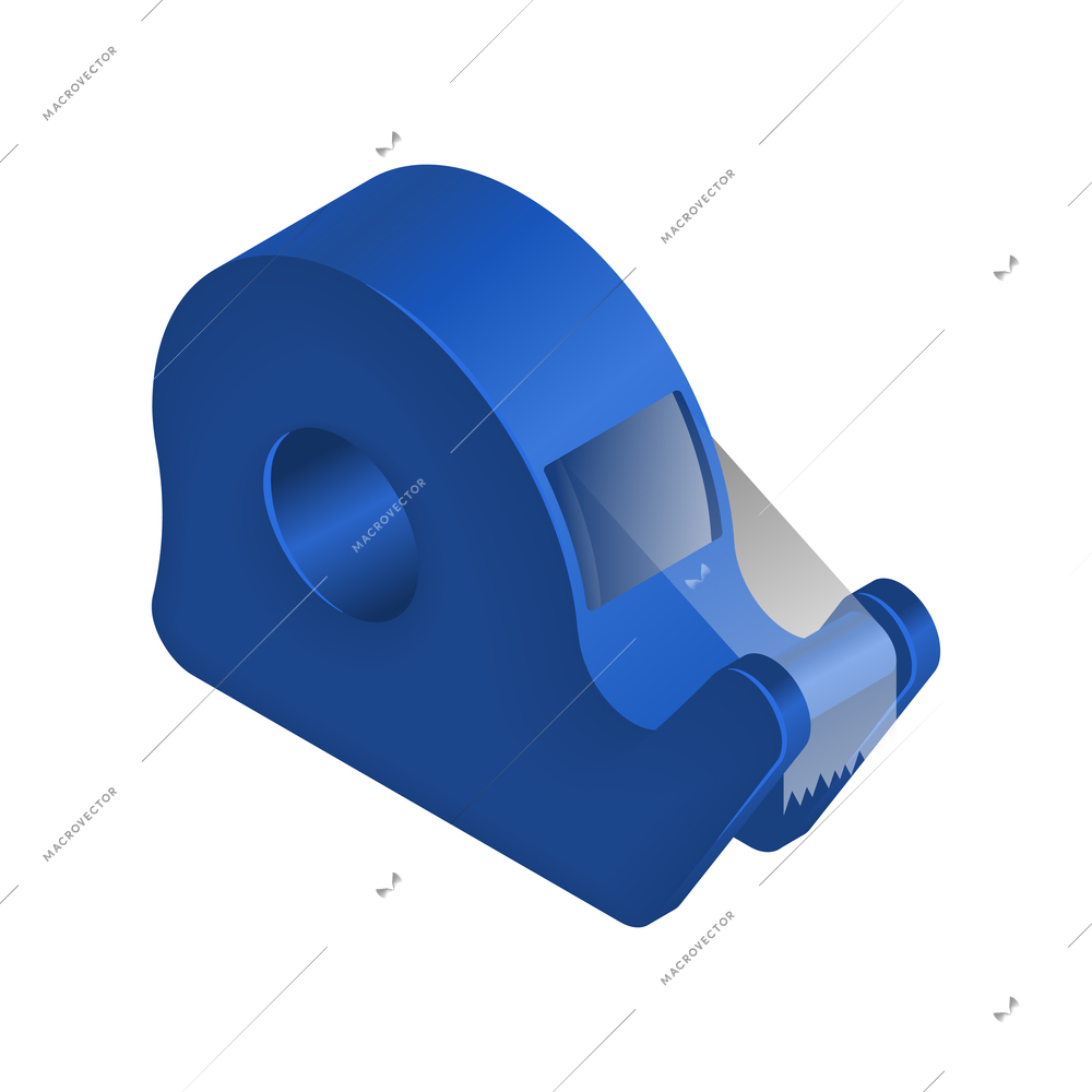 Isometric sicky tape roll in blue dispenser vector illustration