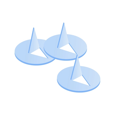 Three metal pushpins on white background isometric vector illustration
