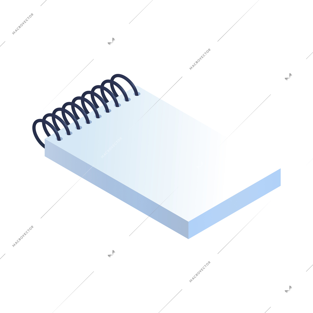 Isometric spiral notepad with blank white sheets 3d vector illustration