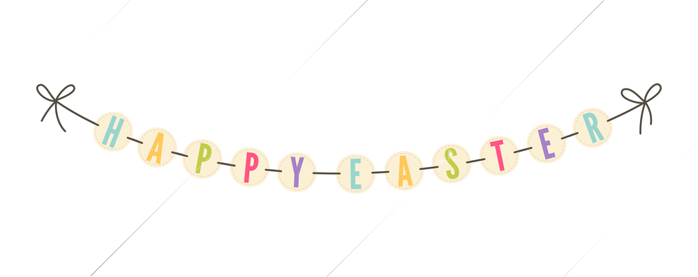 Hanging happy easter garland with colorful letters cartoon vector illustration