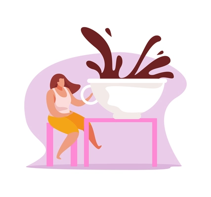 Caffeine stimulating effect flat composition with woman drinking coffee vector illustration