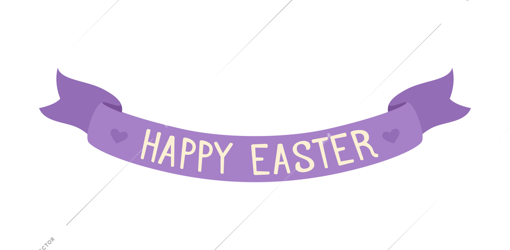 Happy easter purple ribbon banner on white background cartoon vector illustration