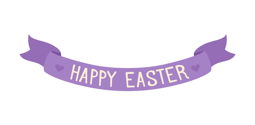 Happy easter purple ribbon banner on white background cartoon vector illustration