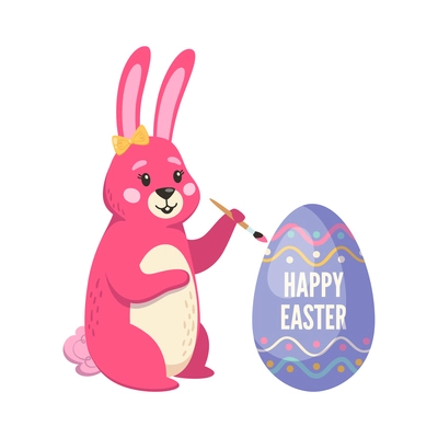 Cute cartoon rabbit painting easter egg vector illustration