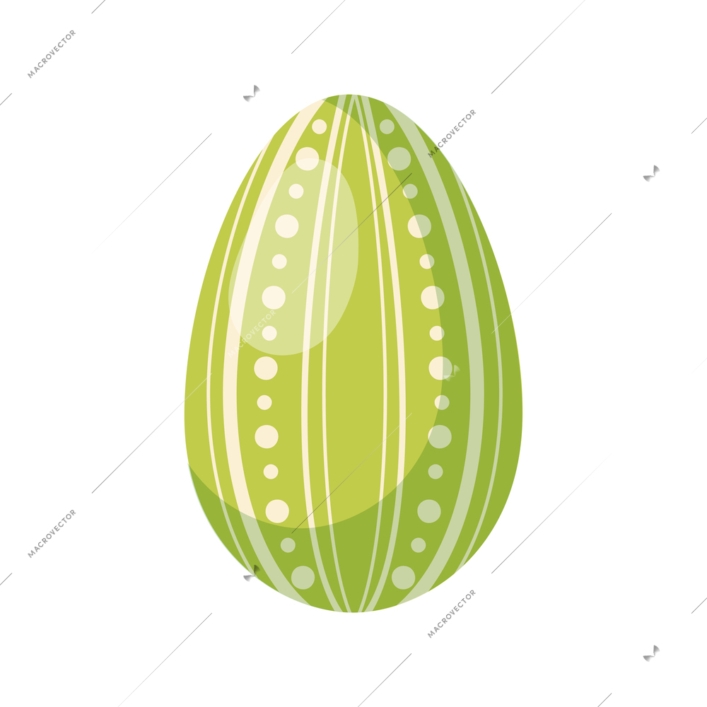 Painted green easter egg with ornament cartoon vector illustration