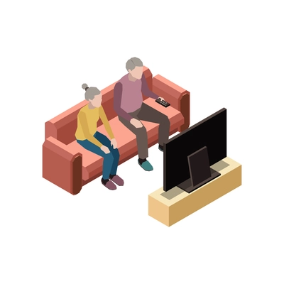 Nursing home icon with elderly man and woman watching tv isometric vector illustration