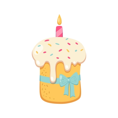 Easter cake with icing candle and blue ribbon cartoon vector illustration