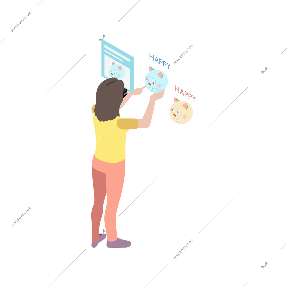 Isometric icon with character using touch screen interface 3d vector illustration