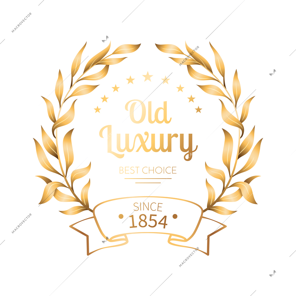 Best choice old luxury product emblem with golden laurel wreath and text realistic vector illustration