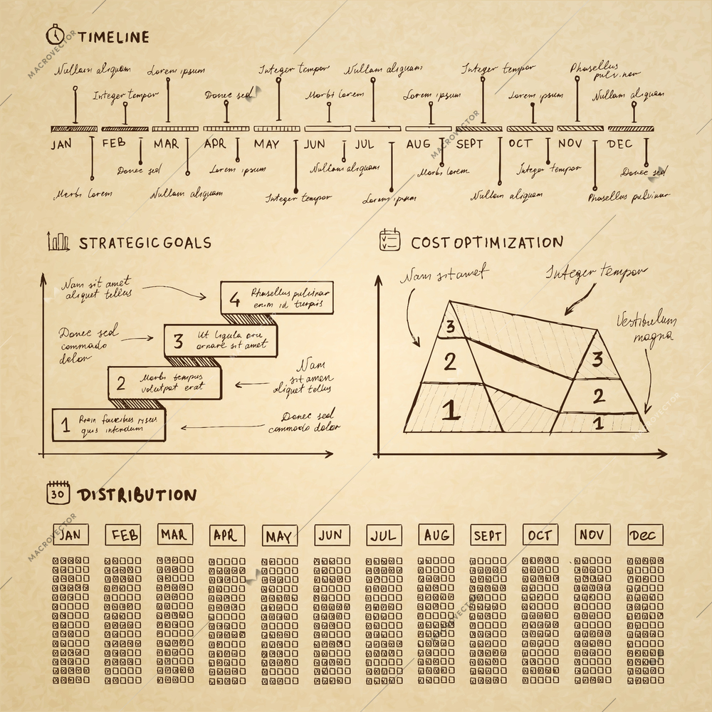 Doodle infographics elements for business presentation or diagram vector illustration