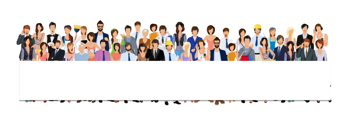 Large group crowd of people adult professionals paper horizontal banner vector illustration