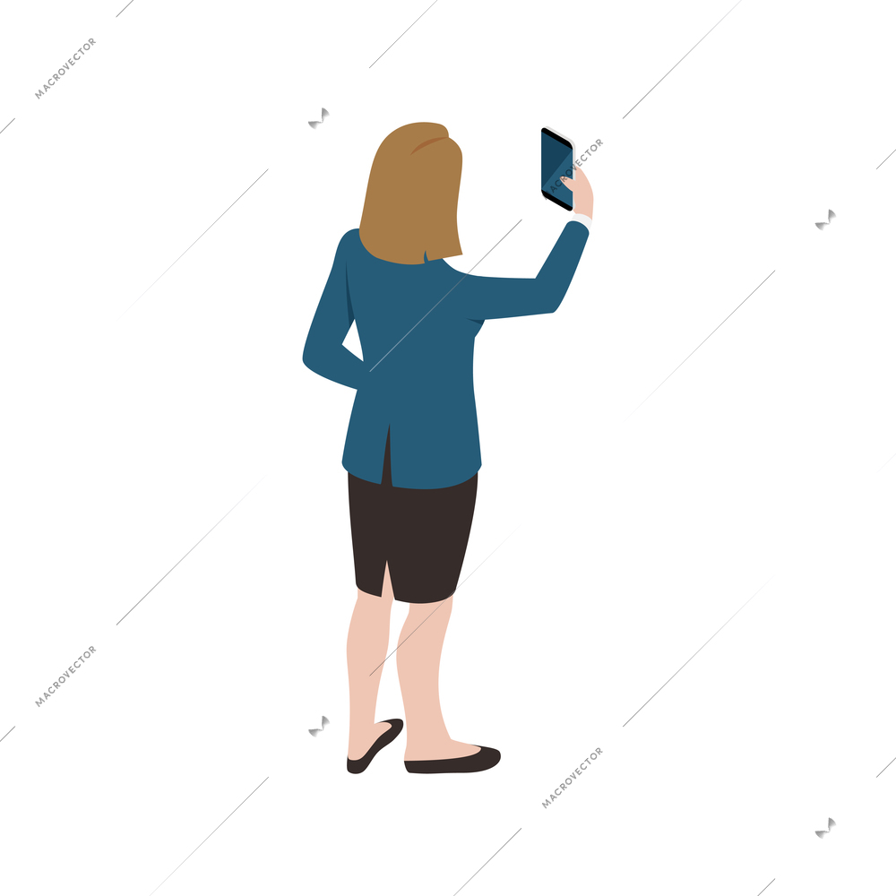 Touch screen interface icon with woman using smartphone 3d vector illustration