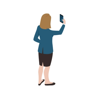 Touch screen interface icon with woman using smartphone 3d vector illustration