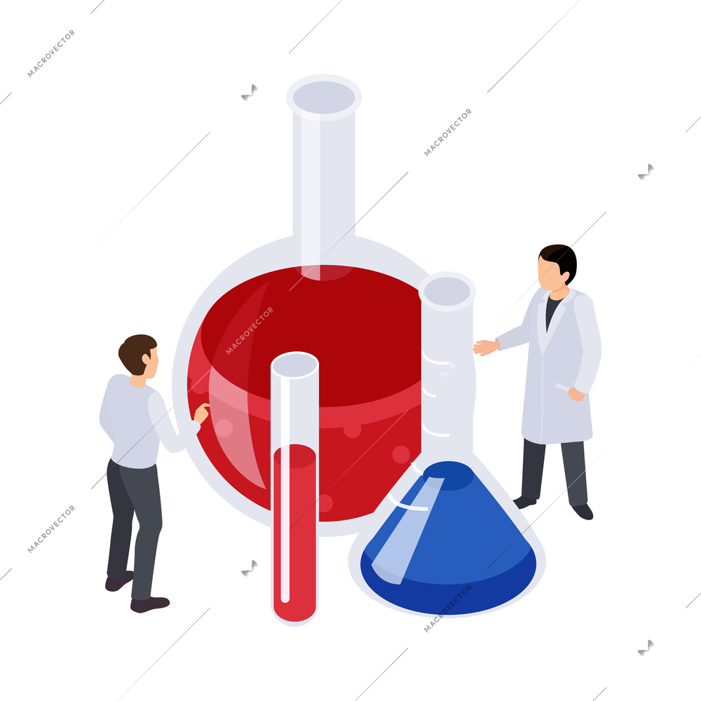 Future technology isometric icon with researchers and laboratory flasks vector illustration