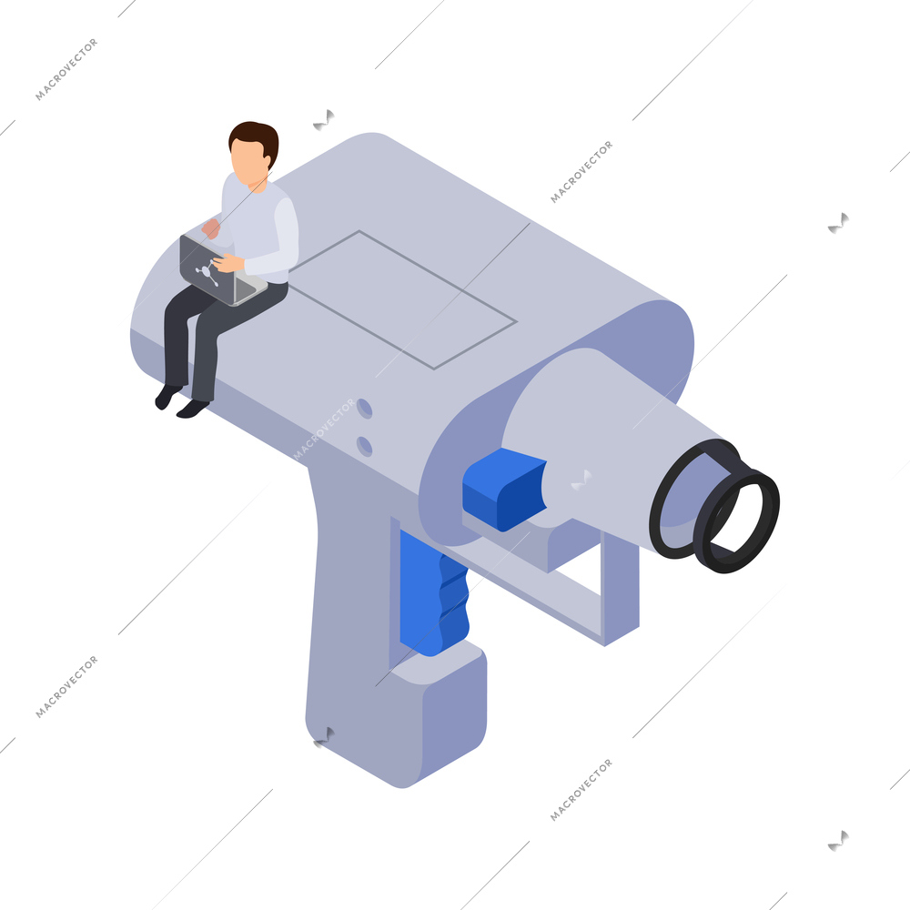 Future technology isometric icon with laboratory equipment and male character of researcher vector illustration