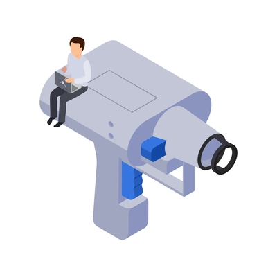 Future technology isometric icon with laboratory equipment and male character of researcher vector illustration