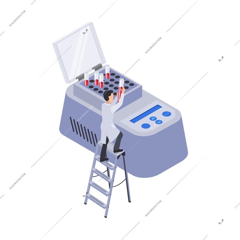 Future technology isometric icon with character of researcher and laboratory equipment vector illustration