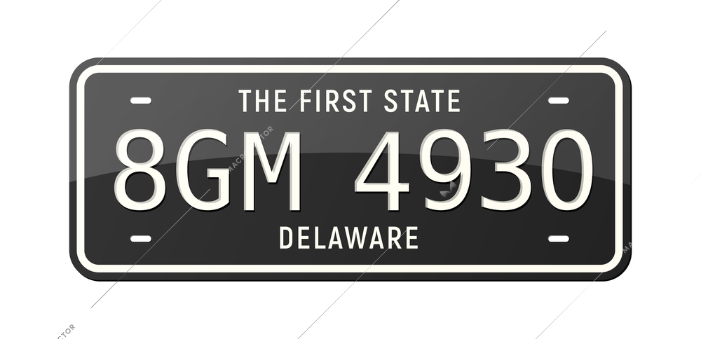 Realistic car number plate of delaware state in black color vector illustration