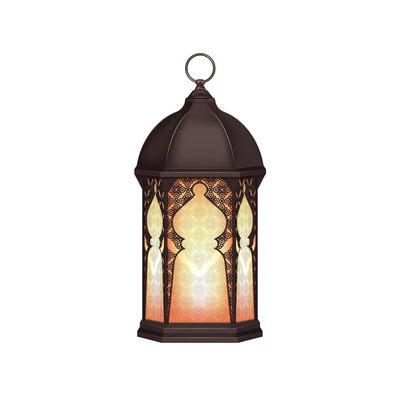 Ramadan lantern with burning candle on blank background realistic vector illustration