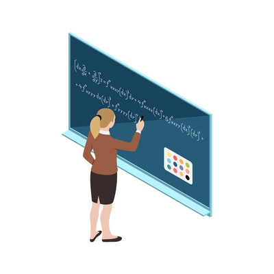 Woman using interactive whiteboard with touch screen interface isometric icon vector illustration