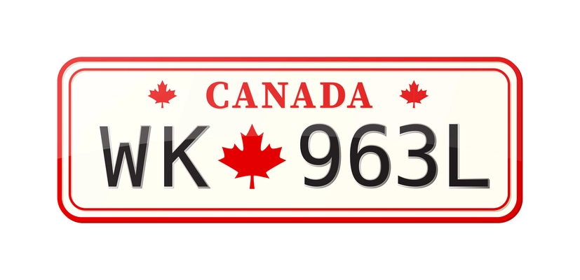 Realistic canada license plate number of car with red maple leaf vector illustration