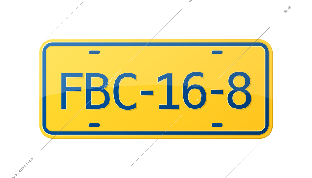 Realistic car number plate in yellow color vector illustration