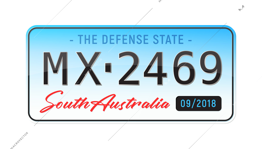Realistic car license plate of south australia state vector illustration