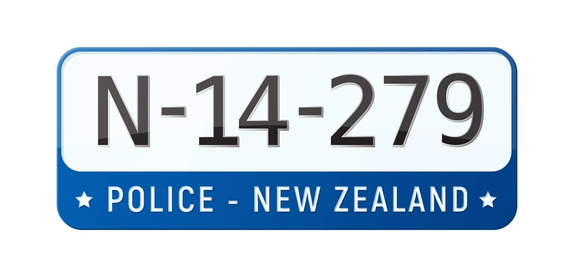 Realistic new zealand registration plate for police car vector illustration
