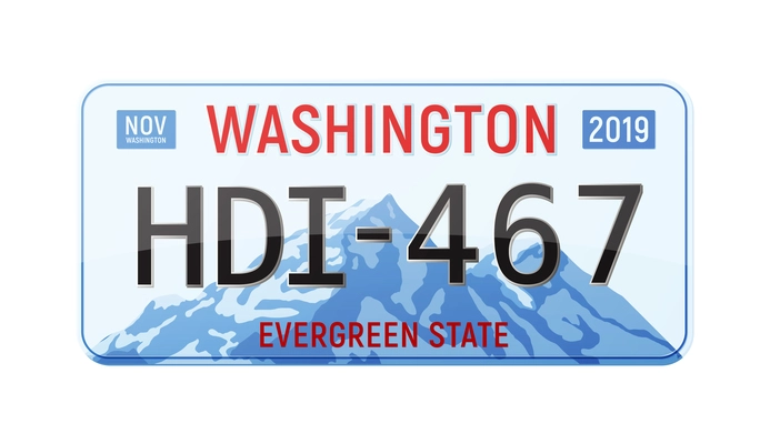 Realistic washington license plate with image of mountains vector illustration