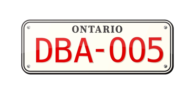 Canada ontario car number plate with red letters realistic vector illustration