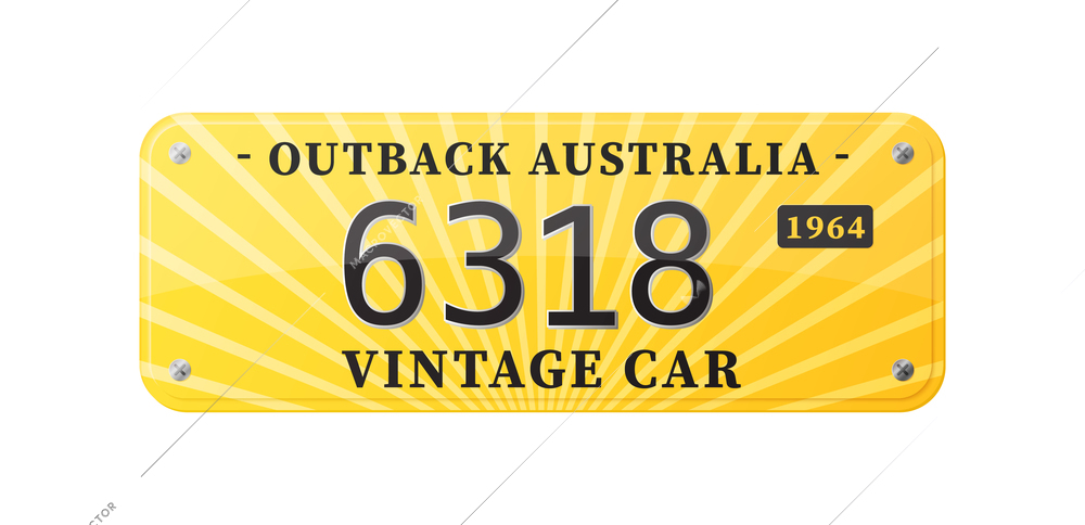 Realistic yellow australia vintage car number vector illustration