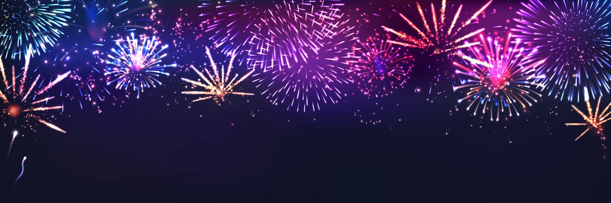 Firework animation realistic background with celebration and holiday symbols vector illustration