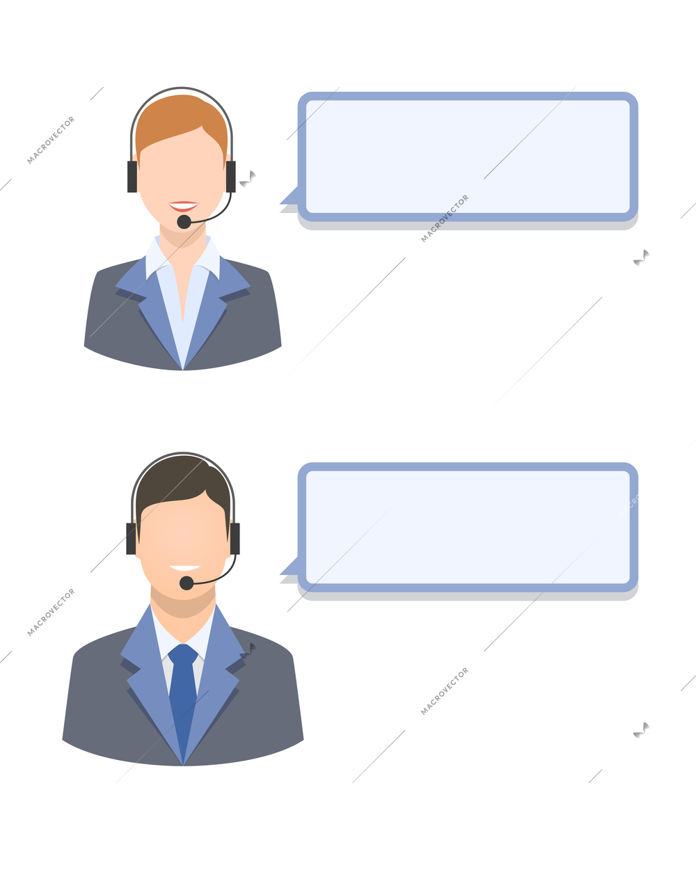 Call center agents with blank text message isolated vector illustration