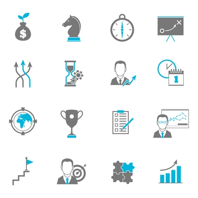 Business strategy planning icon flat with direction collaboration goal setting isolated vector illustration