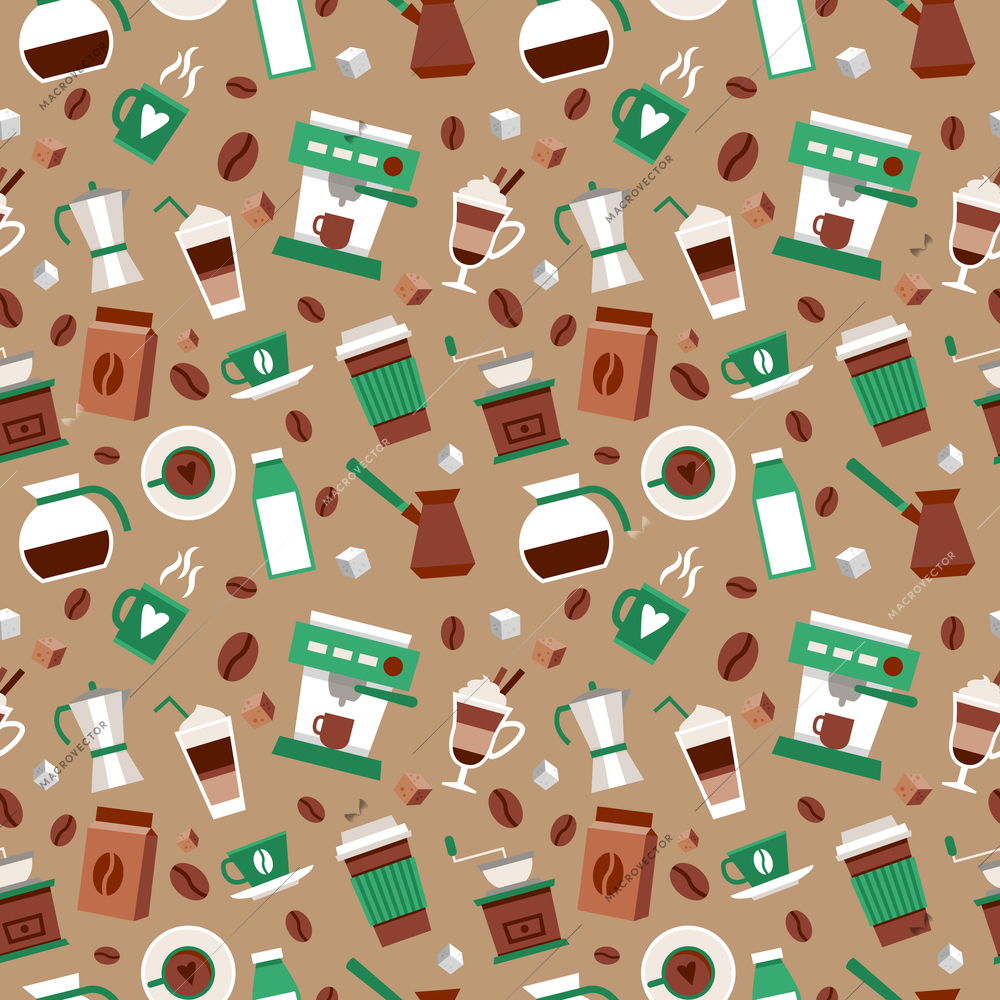 Coffee seamless pattern decorative background with coffee-bulb turk french press vector illustration