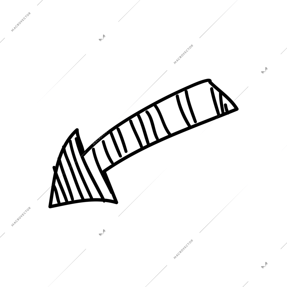 Diagonal doodle arrow pointing down vector illustration