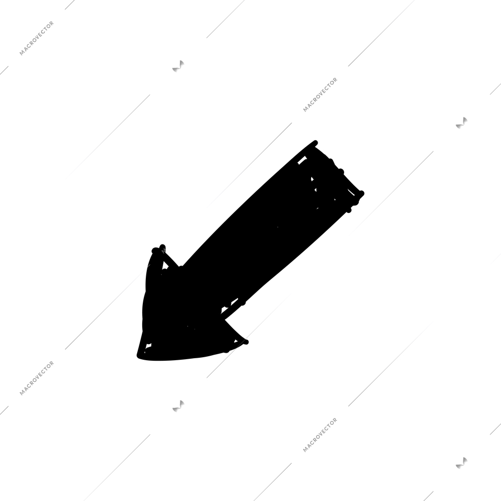 Black hand drawn diagonal arrow pointing down vector illustration