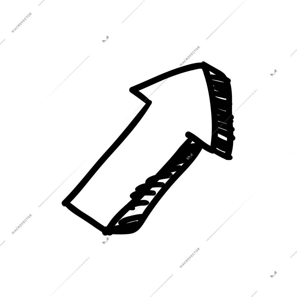 Hand drawn diagonal arrow pointing up vector illustration