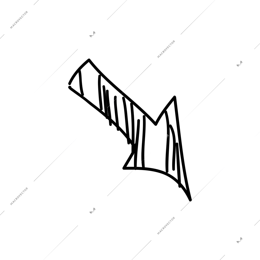 Hand drawn diagonal sketch arrow vector illustration