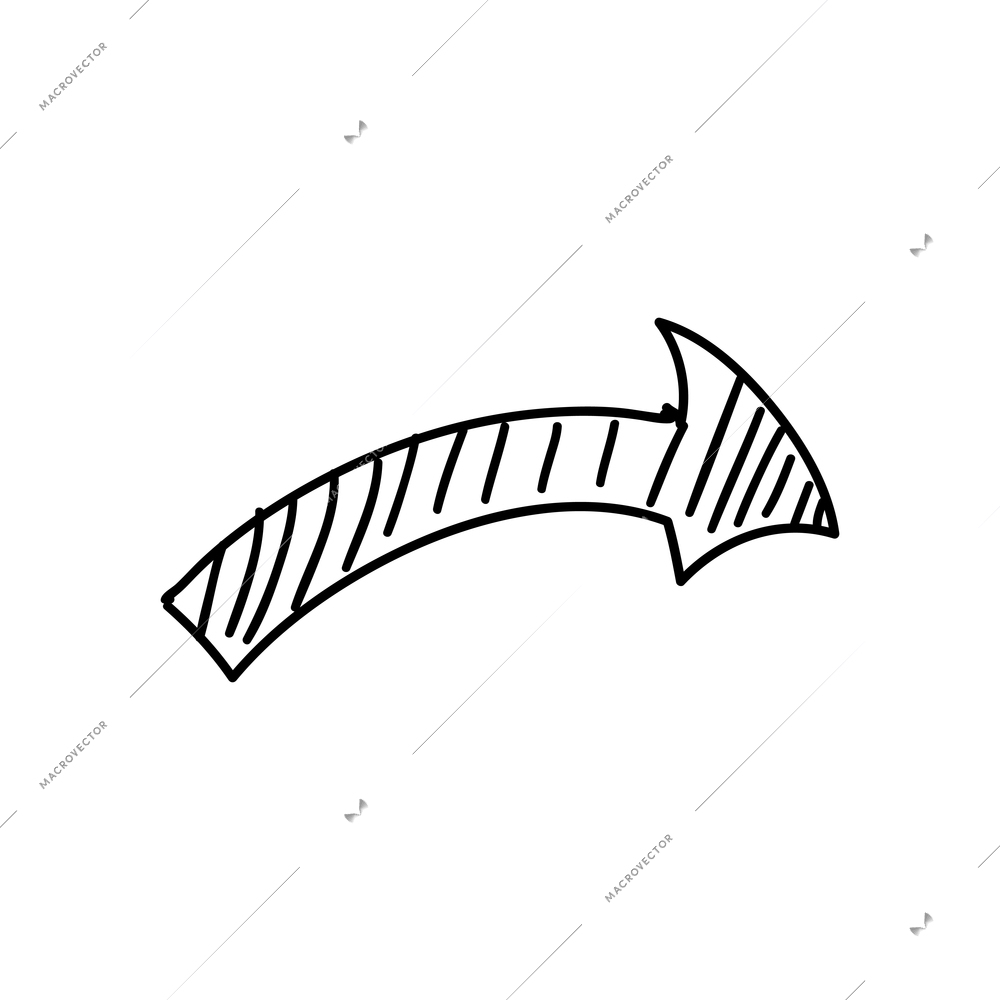 Doodle icon with curved hand drawn arrow vector illustration