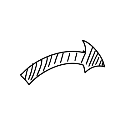 Doodle icon with curved hand drawn arrow vector illustration