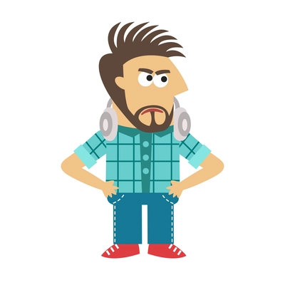 Angry male software engineer standing with his hands on hips flat vector illustration