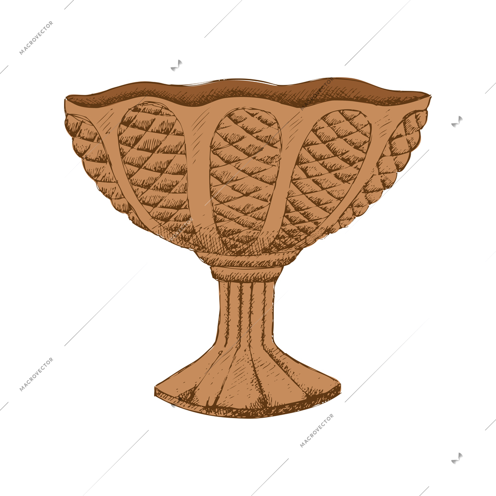 Empty brown vase for fruits or sweets hand drawn vector illustration