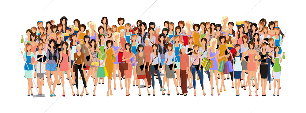 Large group crowd of different age women female professionals businesswomen vector illustration